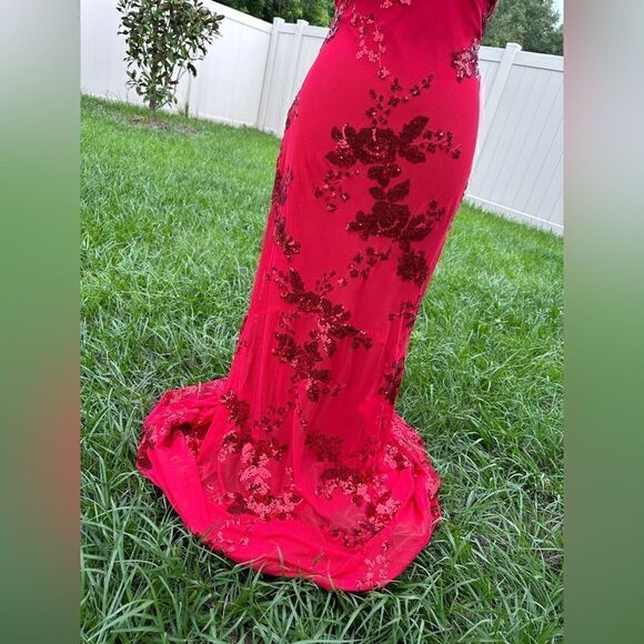 NWT Lulu’s Valhalla red sequin lace up maxi elegant formal dress Sz XL - Picture 2 of 12